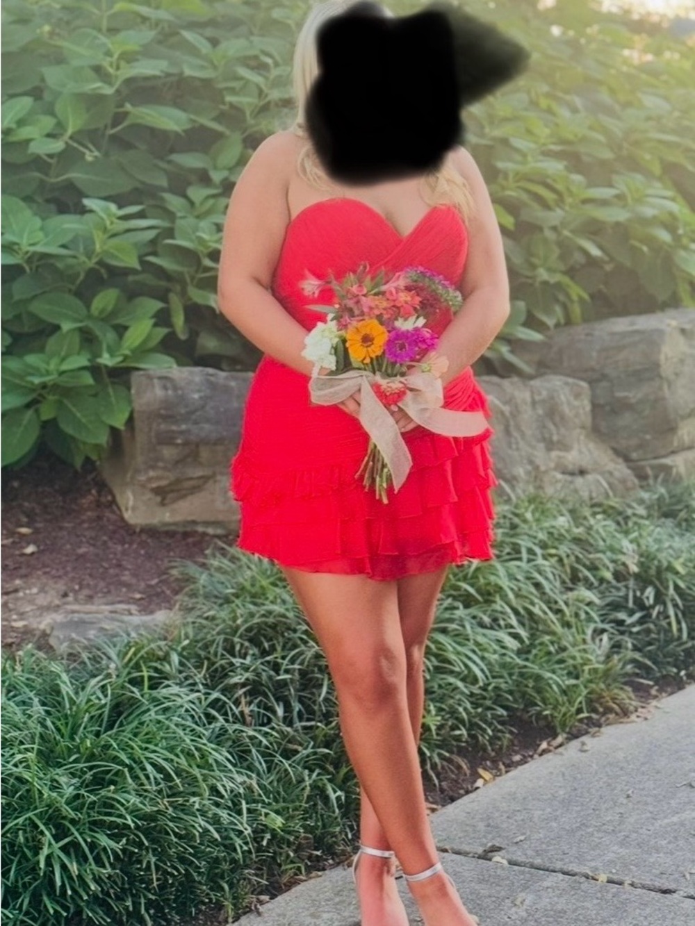 Strapless Red Ruffled Cocktail Dress - Picture 3 of 3